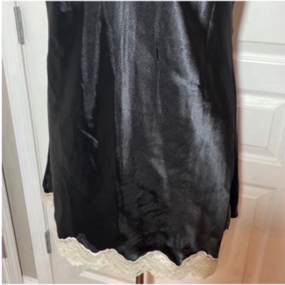 Vintage Inner Most Slip Dress Mini Black Cream Satin Lace V-Neck Dance Party  L - Picture 7 of 17